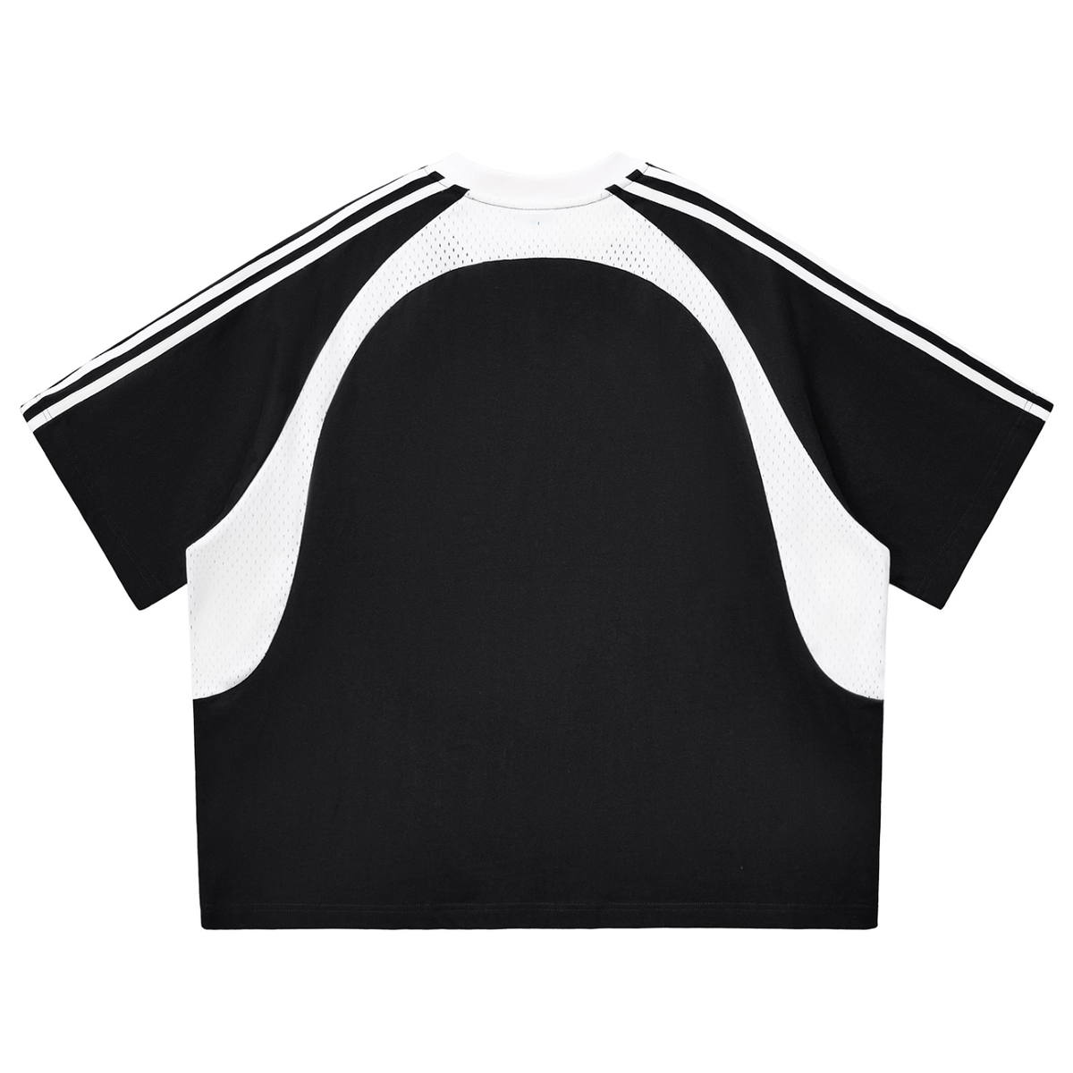 Contrast Striped Panel Mesh Logo Tee - Black/White