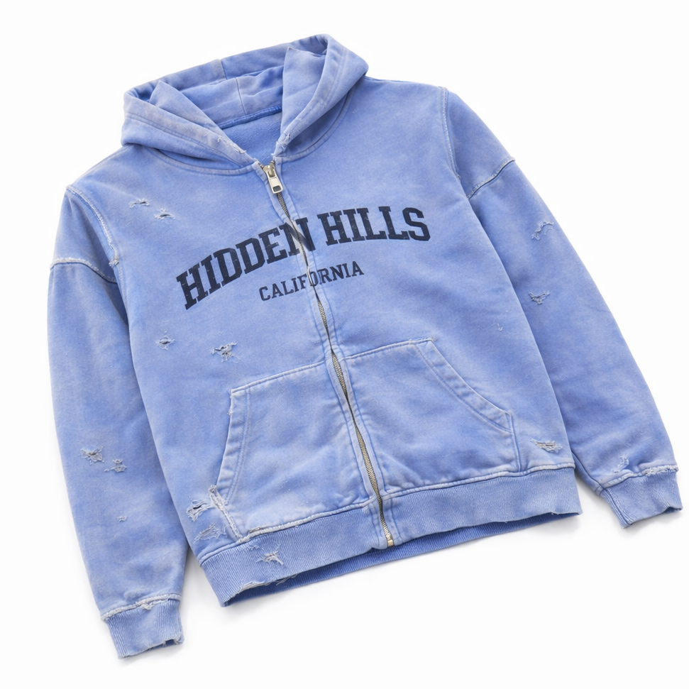HIDDEN HILLS CROPPED ZIP UP - SUN FADED INDIGO