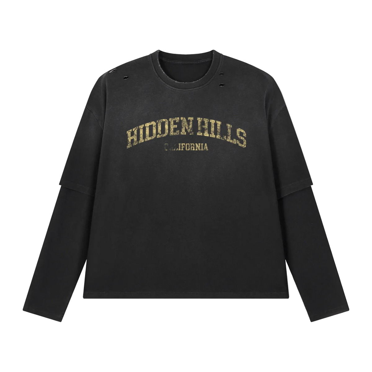 HIDDEN HILLS VINTAGE LAYERED LONG SLEEVE TOP - BLACK/GOLD