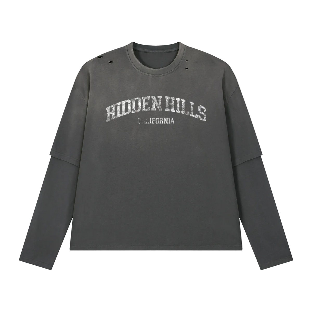 HIDDEN HILLS VINTAGE LAYERED LONG SLEEVE TOP - GREY/WHITE