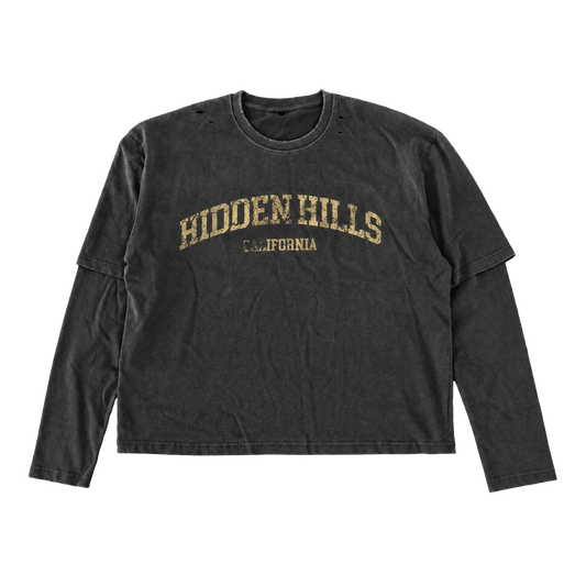 HIDDEN HILLS VINTAGE LAYERED LONG SLEEVE TOP - BLACK/GOLD