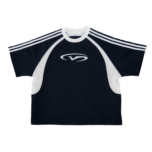 CONTRAST STRIPED PANEL MESH LOGO TEE - BLACK/WHITE