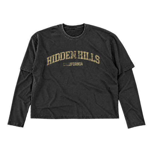 HIDDEN HILLS VINTAGE LAYERED LONG SLEEVE TOP - BLACK/GOLD